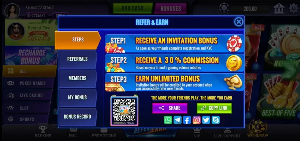 How to Refer & Earn in 98 Rummy Games App?