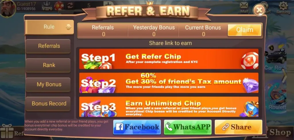 How to Refer & Earn in Rio 3Patti APK?