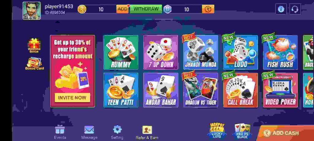 Games Available in Teen Patti Mega Cash App