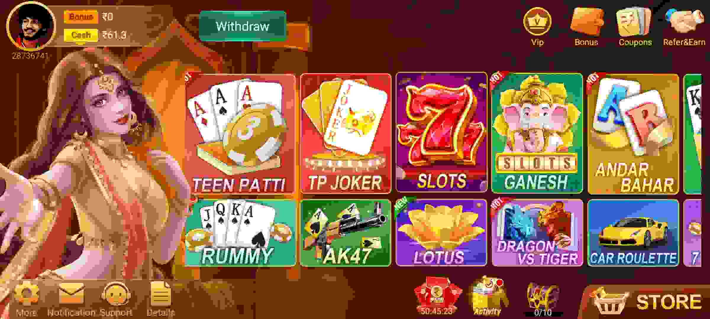 Games Available in Teen Patti Rang Online APK