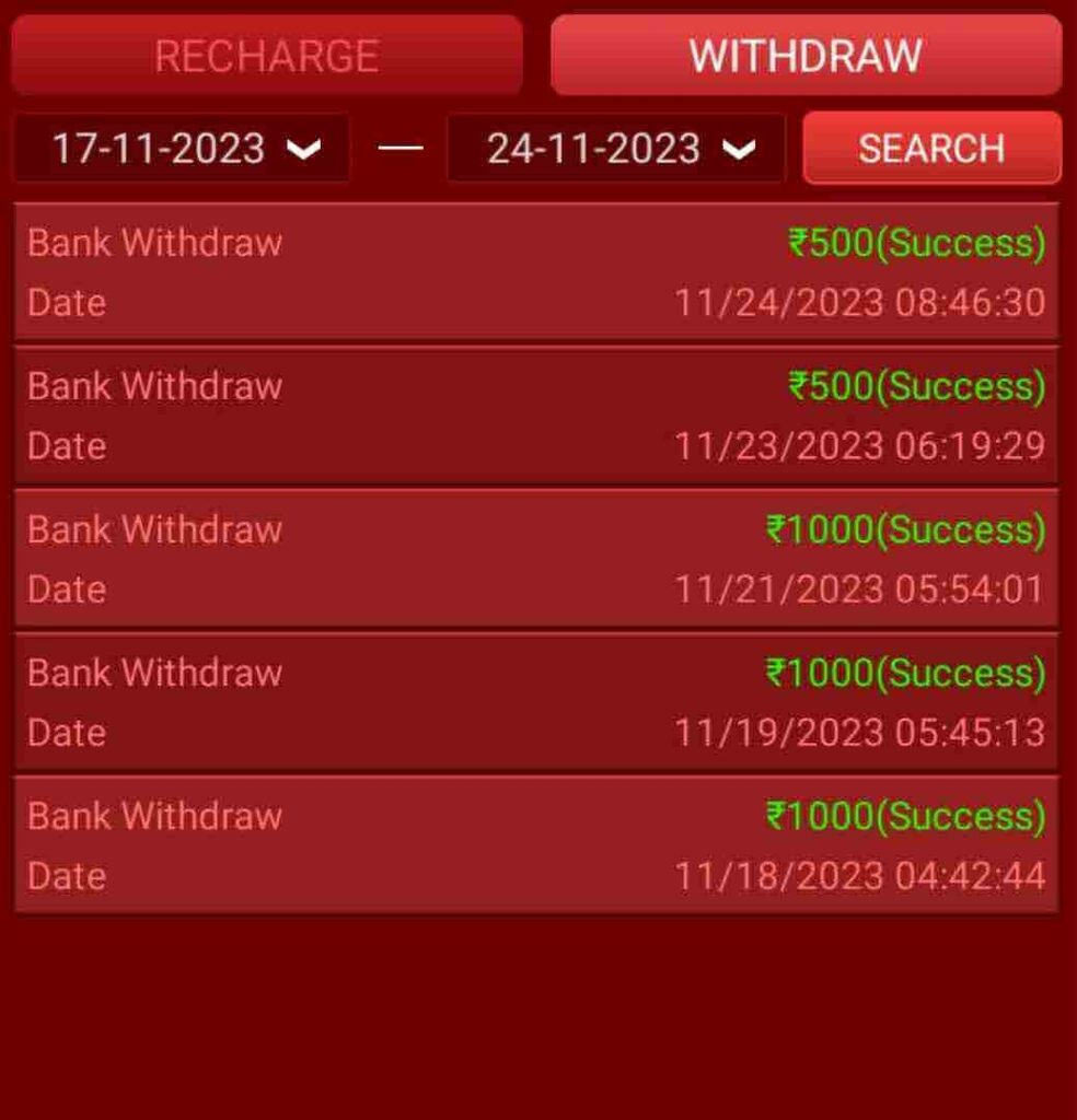 Teen Patti Blitz APP Payment Proof (Withdraw Records)